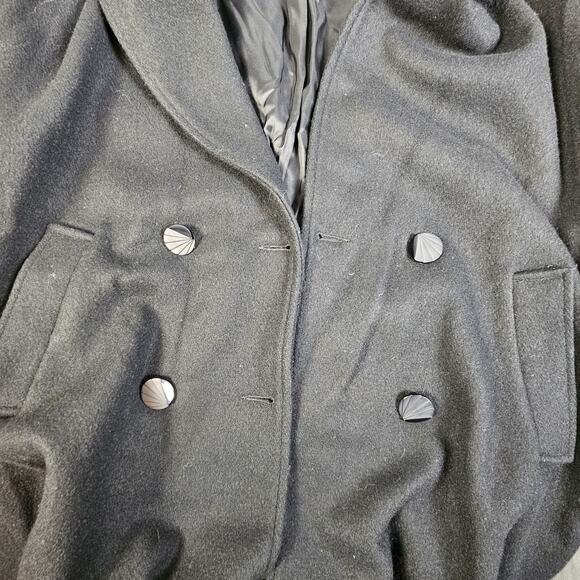 Vintage Wool Long Overcoat Women 8 Black Long Double Breasted 80s Made In USA - Picture 3 of 7